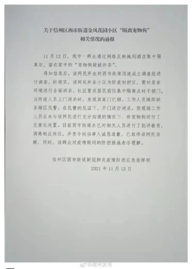 江西上饶“隔离宠物狗疑似被扑杀”？官方回应：已取得谅解