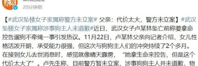 女子被遛狗不牵绳的邻居，辱骂殴打两个月后跳楼自杀