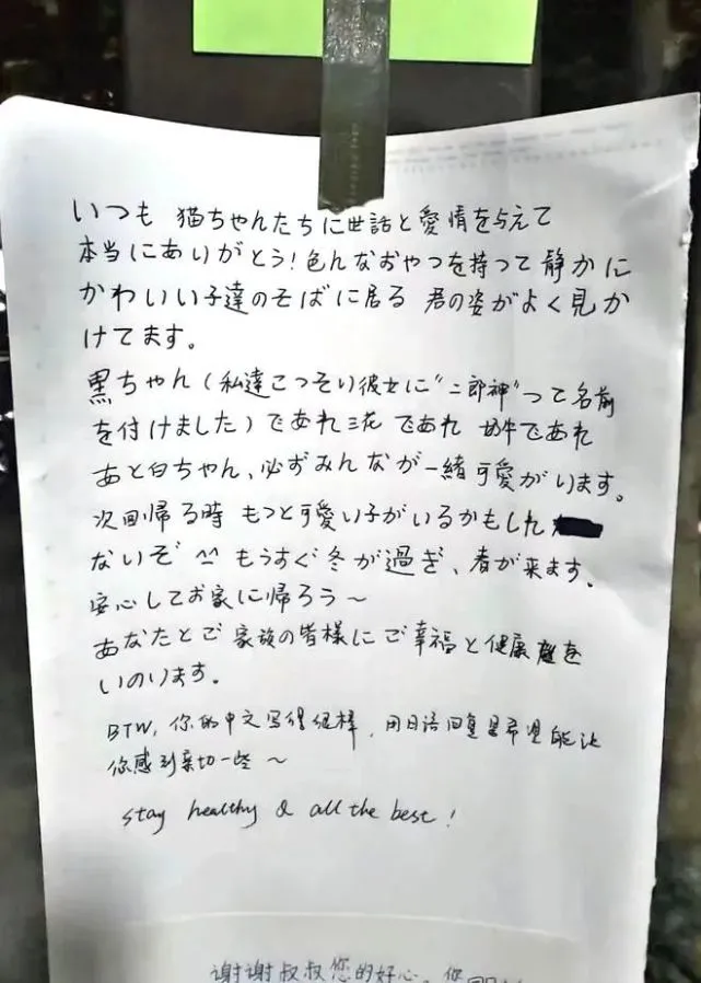 一张张神秘的“接力字条”，一场关爱喵星人的中日暖心接力